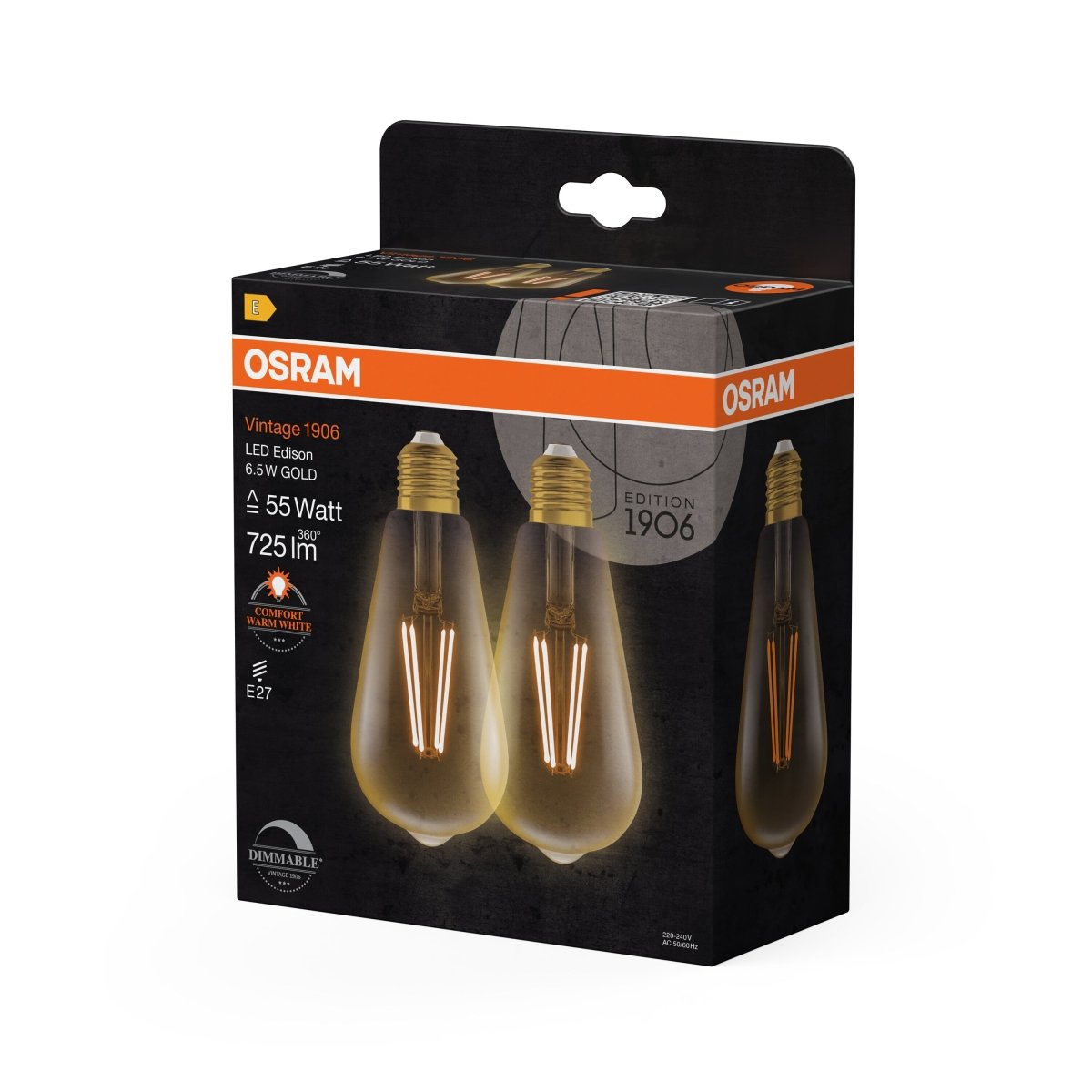 2 x Ściemnialna Lampa LED Vintage żarówka Edison E27 6,5W 2400K - Poland LEDVANCE e-shop 4058075754713