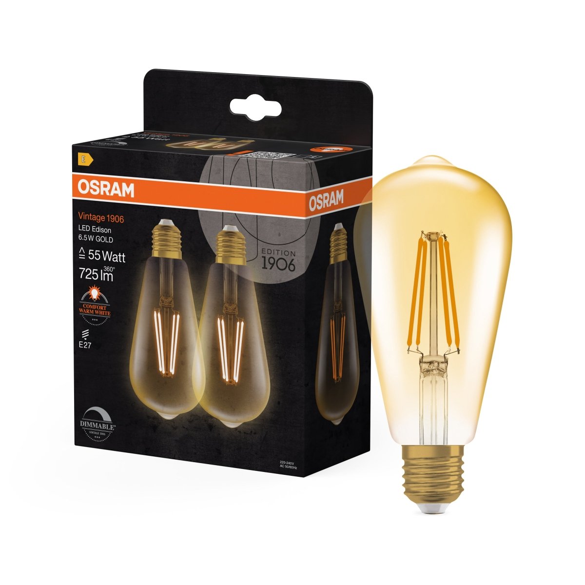 2 x Ściemnialna Lampa LED Vintage żarówka Edison E27 6,5W 2400K - Poland LEDVANCE e-shop 4058075754713
