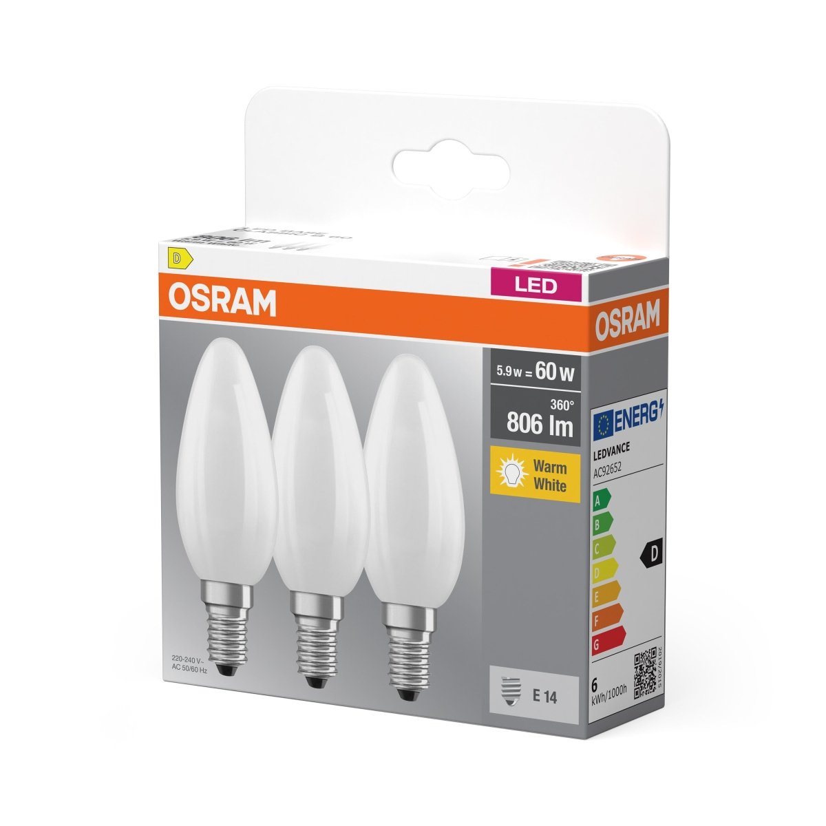 3 x lampa LED klasyczny krztałt świecowej E14 5,5W 2700K 806lm - Poland LEDVANCE e-shop 4058075592551