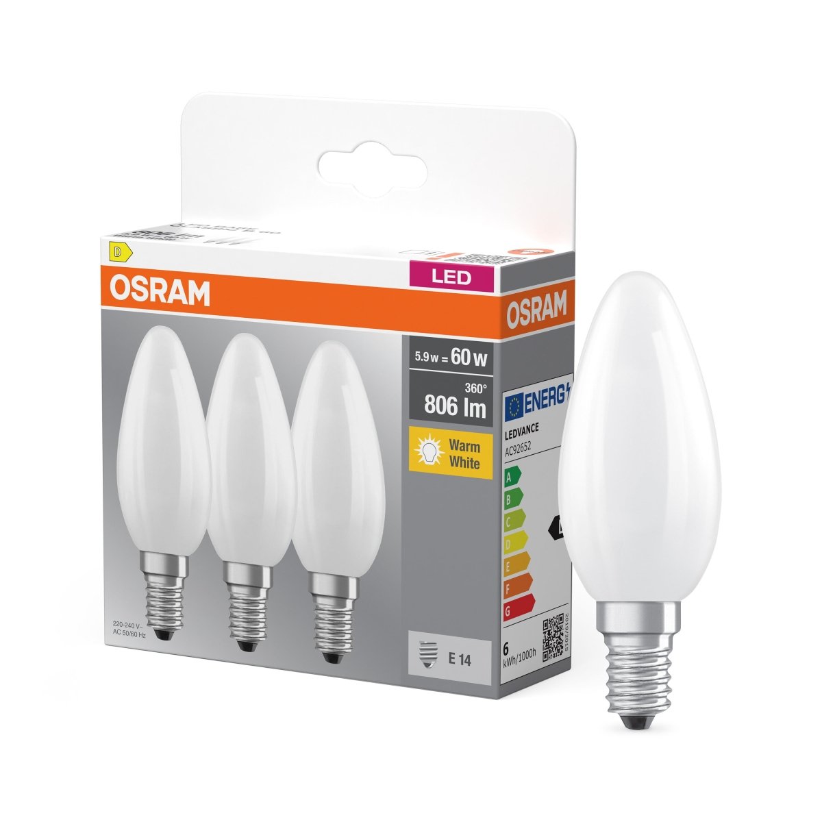 3 x lampa LED klasyczny krztałt świecowej E14 5,5W 2700K 806lm - Poland LEDVANCE e-shop 4058075592551