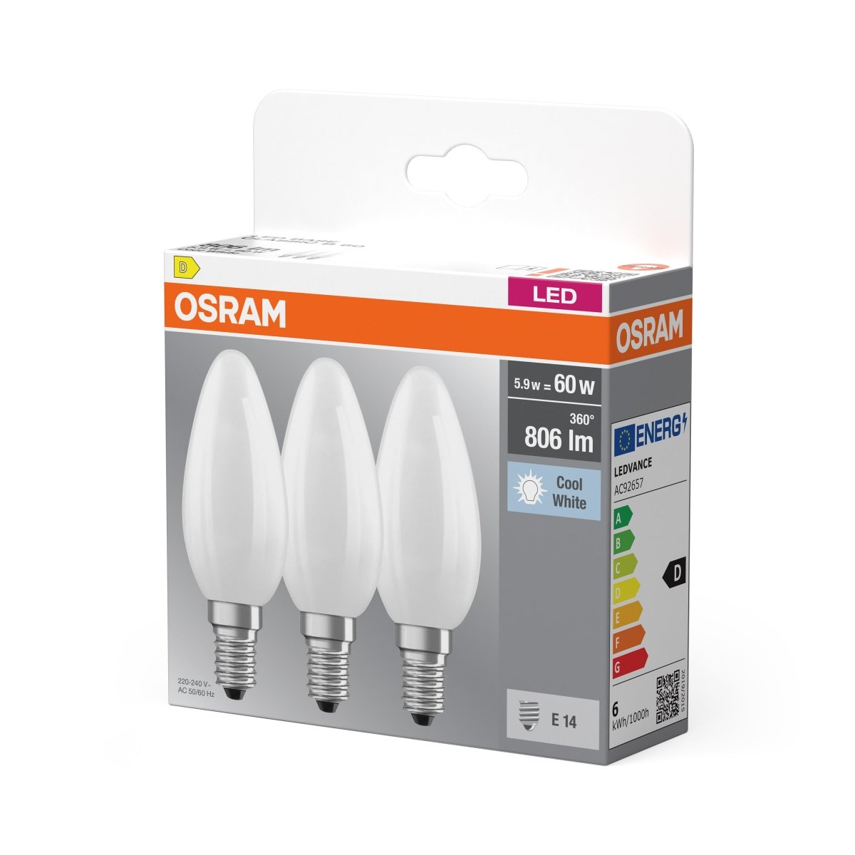 3 x lampa LED klasyczny krztałt świecowej E14 5,5W 4000K 806lm - Poland LEDVANCE e-shop 4058075592575