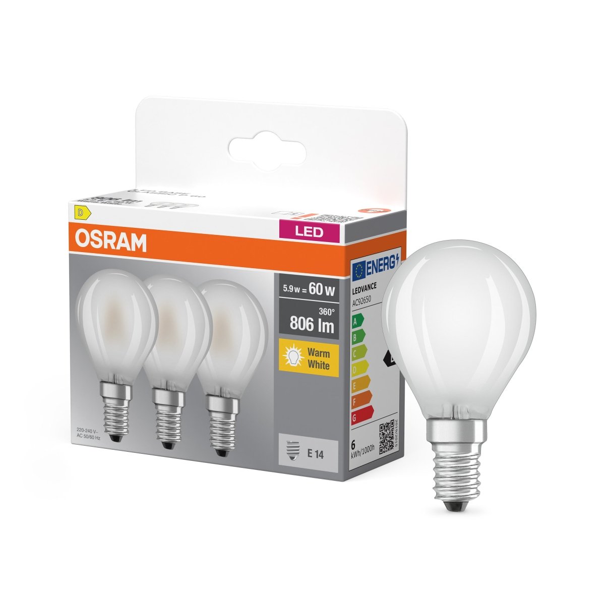 3 x lampa LED klasyczny krztałtKulistej E14 5,5W 2700K 806lm - Poland LEDVANCE e-shop 4058075592599