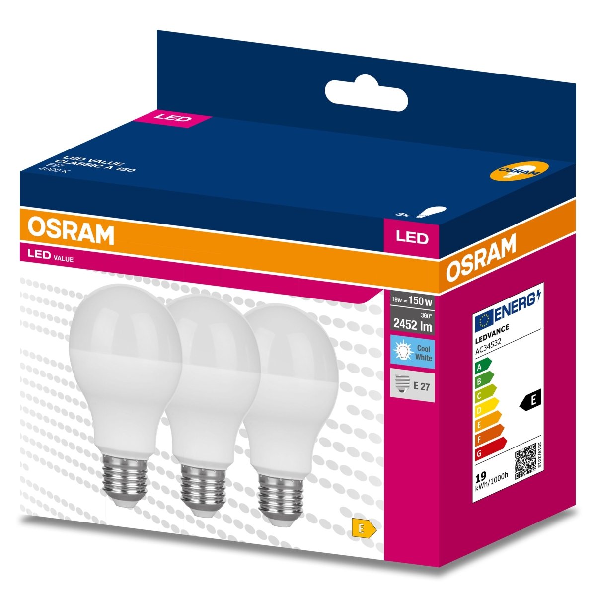 3x Żarówka LED A68 E27 19W = 150W 2542lm 4000K Neutralna 200° VALUE CLASSIC - Poland LEDVANCE e - shop 4058075634435