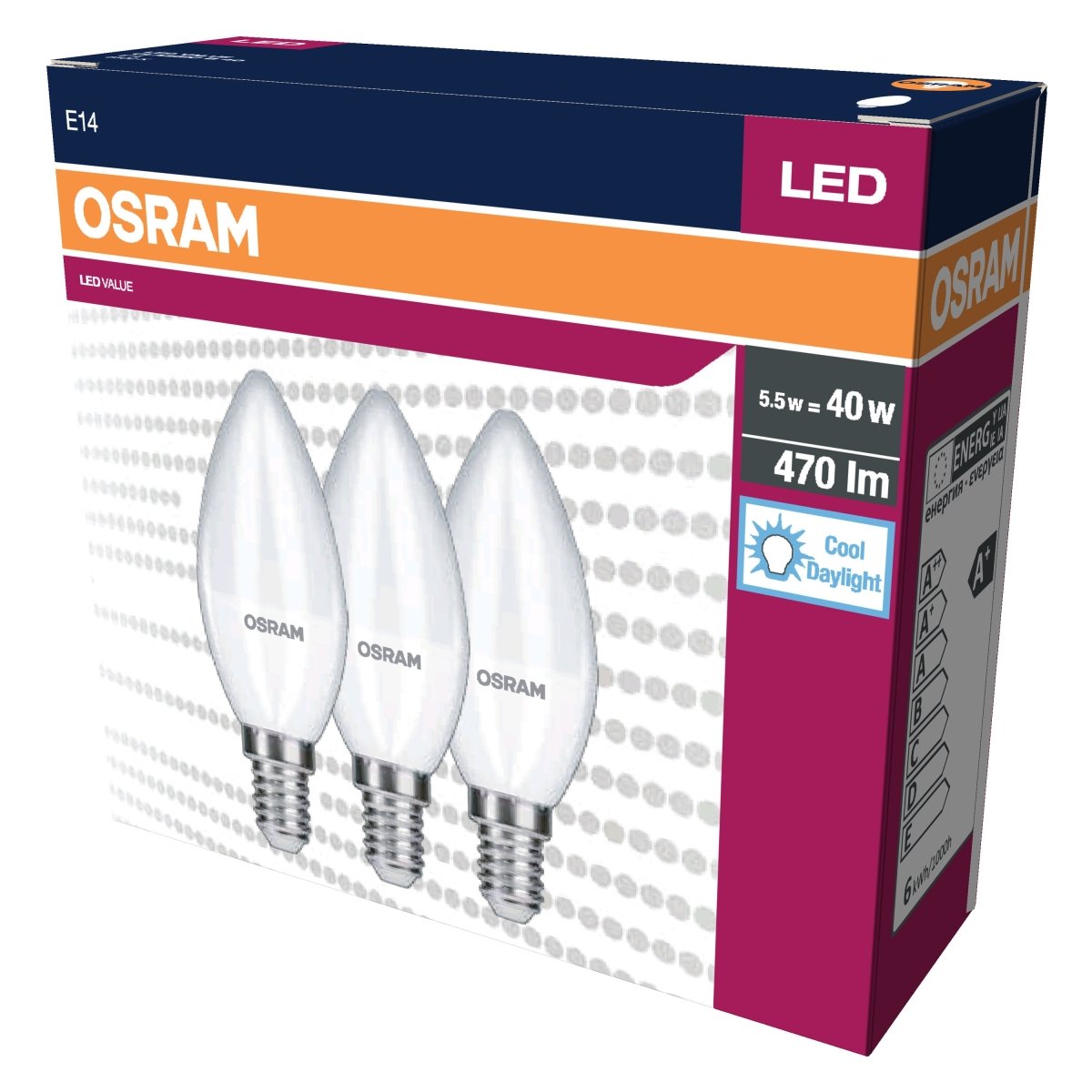 3x Żarówka LED B37 Świeczka E14 4.9W = 40W 470lm 6500K Zimna 200° VALUE CLASSIC - Poland LEDVANCE e - shop 4058075385184