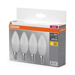 Żarówka LED E14 4,9W BASE 4 szt., świeczka, matowa, barwa ciepła