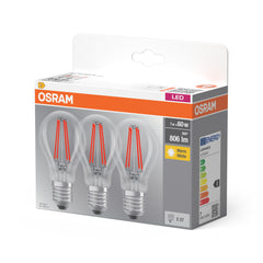 Żarówka LED E27 6,5W BASE zestaw 3 szt., retrofit, barwa ciepła