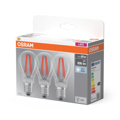 Żarówka LED E27 6,5W BASE 3 szt., Fil, barwa zimna