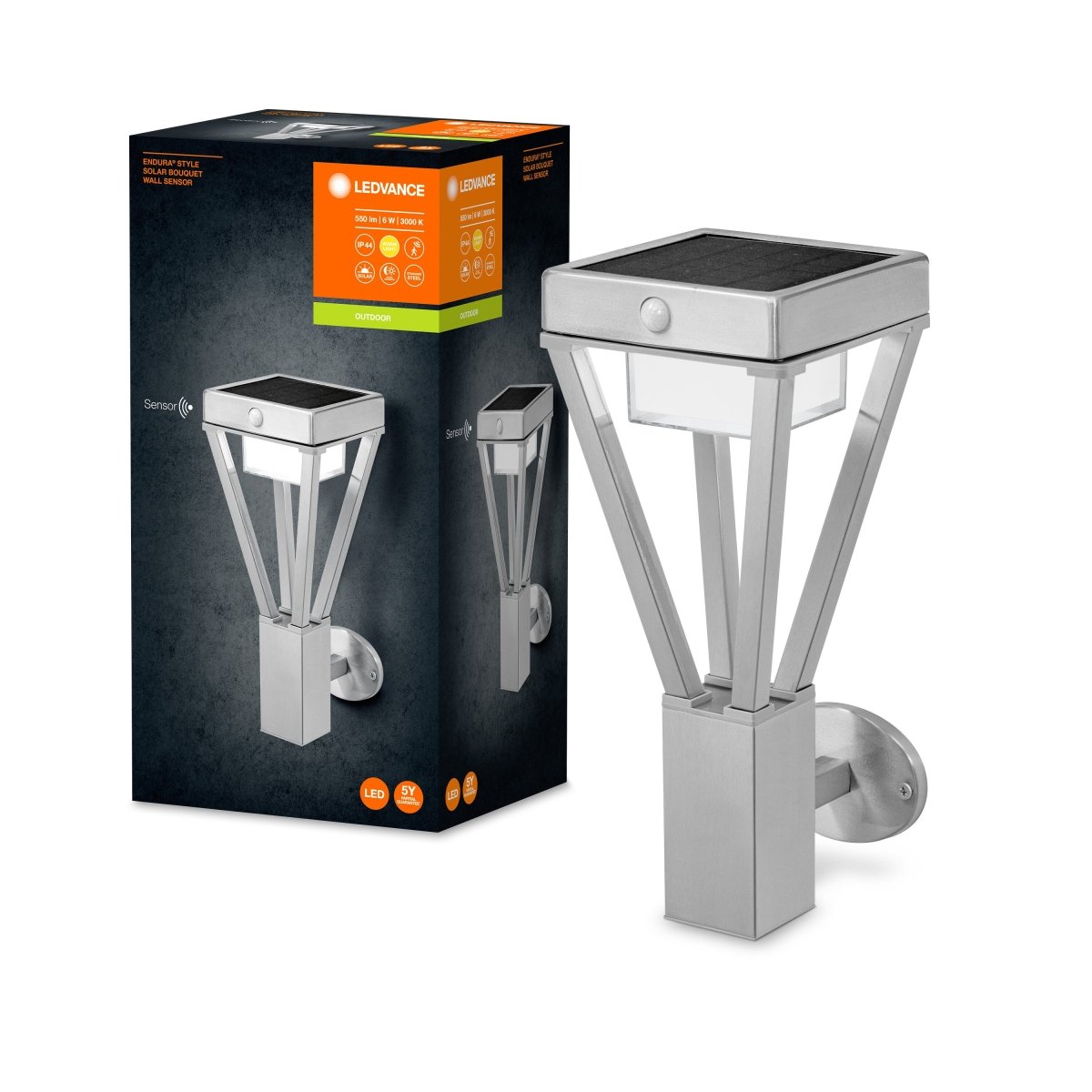 Kinkiet zewnętrzny LED ENDURA STYLE SOLAR BOUQUET Wall sensor stal - Poland LEDVANCE e-shop 4058075564503