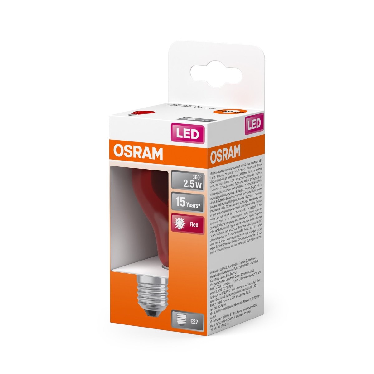 Kolorowa Lampa LED klasyczny krztałt Czerw. E27 2,5W 1000K - Poland LEDVANCE e-shop 4058075433946