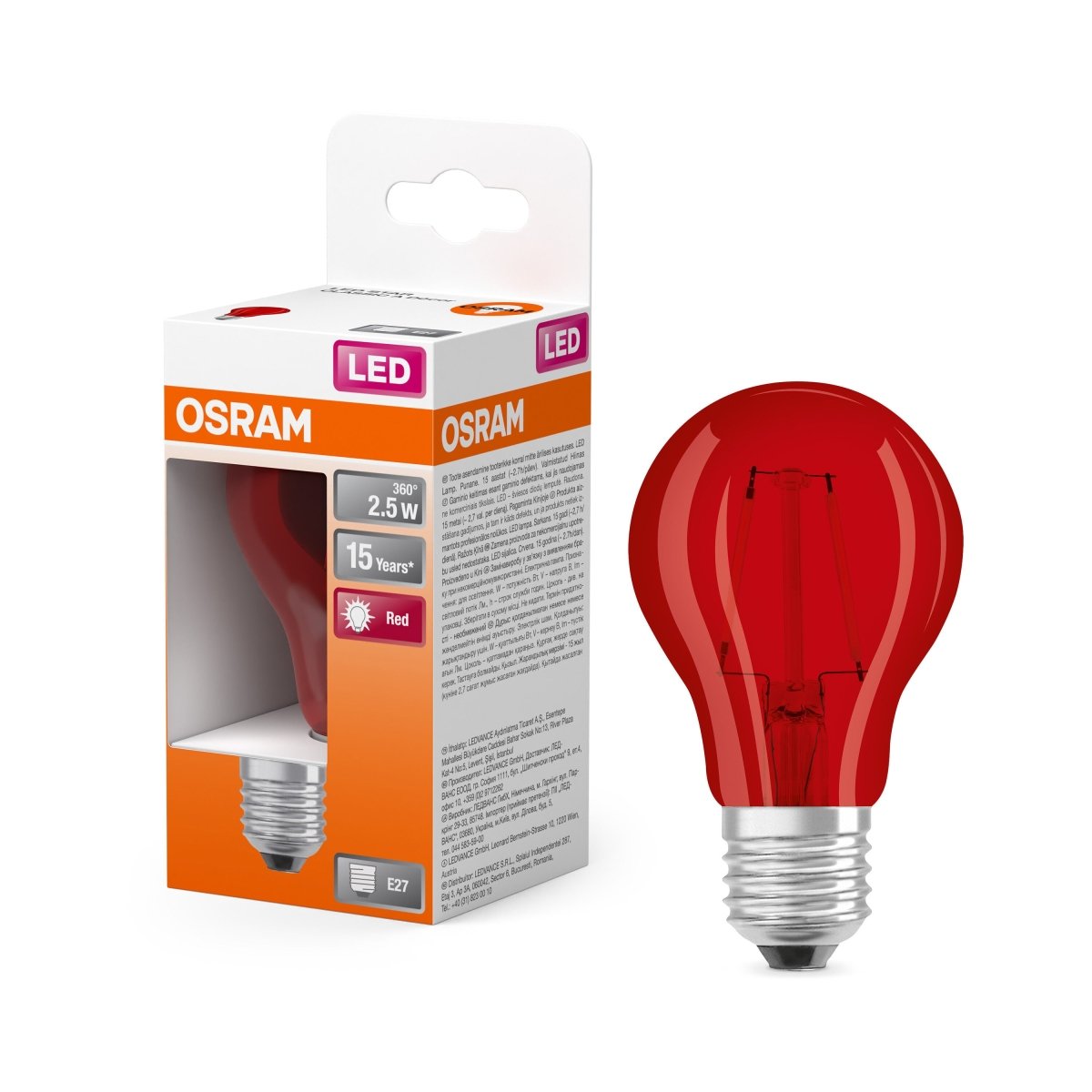 Kolorowa Lampa LED klasyczny krztałt Czerw. E27 2,5W 1000K - Poland LEDVANCE e-shop 4058075433946