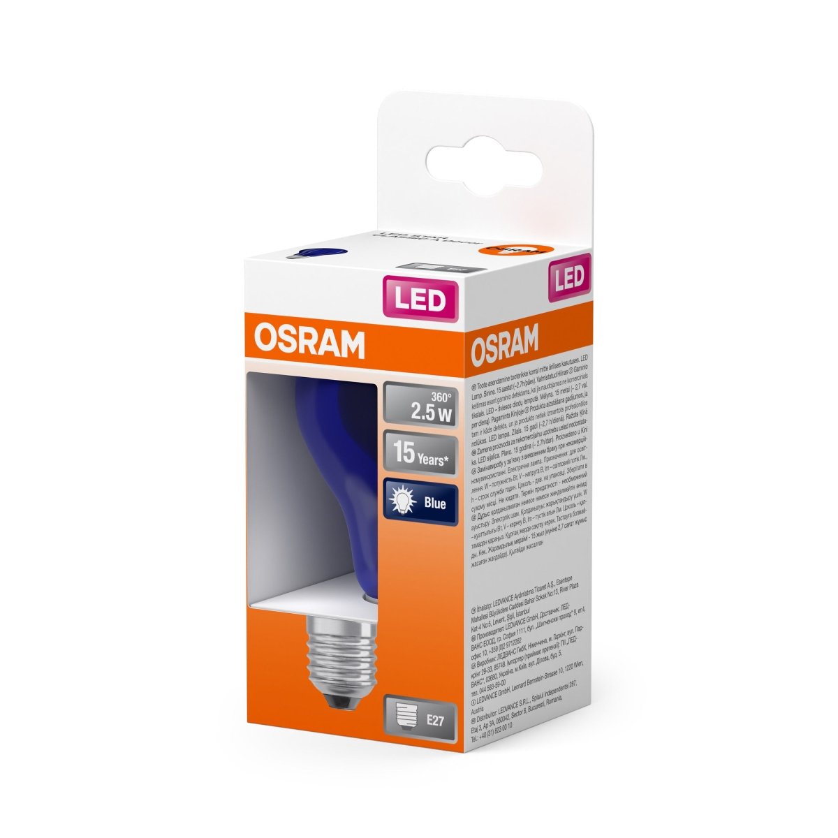 Kolorowa Lampa LED klasyczny krztałt Nieb. E27 2,5W 9000K 10 - Poland LEDVANCE e-shop 4058075434004