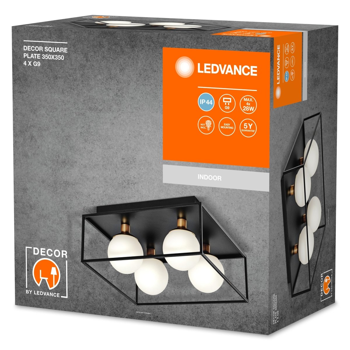 Lampa łazienkowa G9 Decor Square 350x350mm, IP44, czarna. - Poland LEDVANCE e-shop 4058075756960