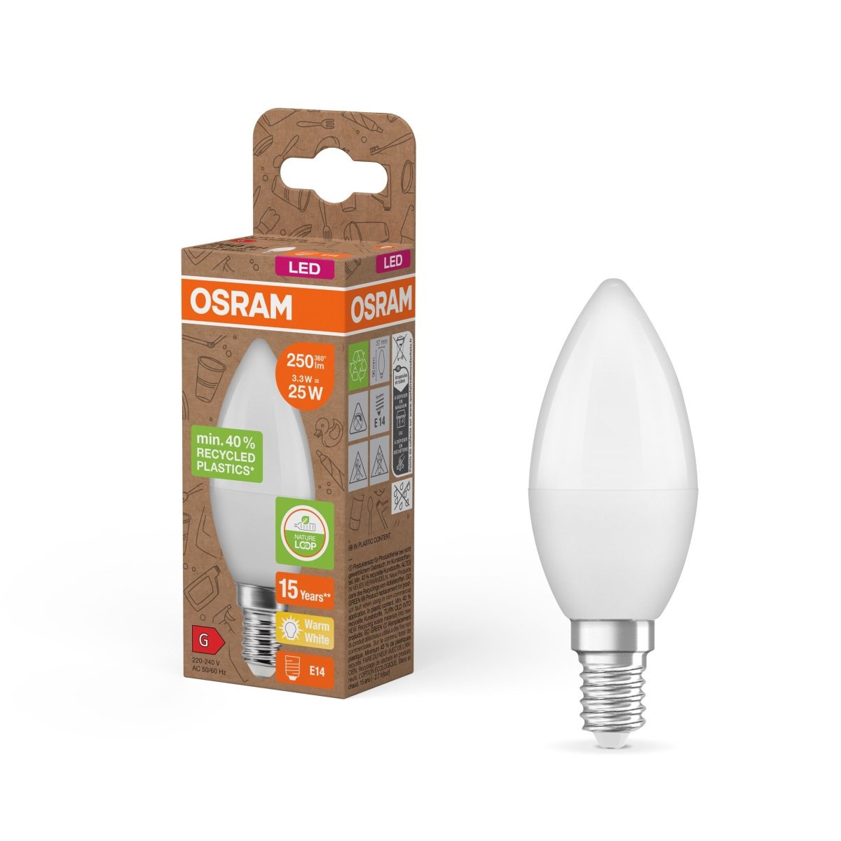 Lampa LED Klasyczna żarówka B z recyklingu E14 3,3W 2700K - Poland LEDVANCE e-shop 4058075831926