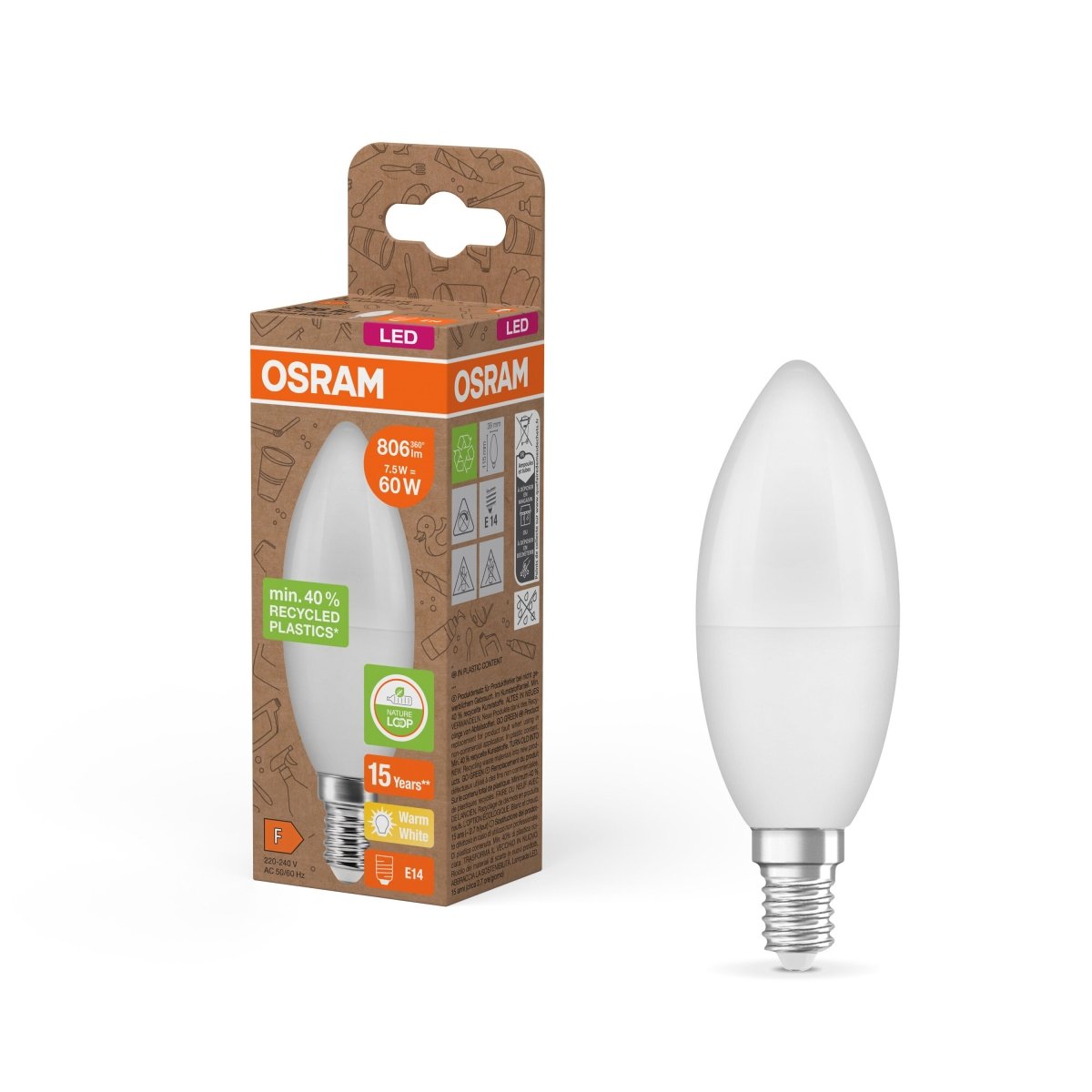 Lampa LED Klasyczna żarówka B z recyklingu E14 7,5W 2700K - Poland LEDVANCE e-shop 4058075832008
