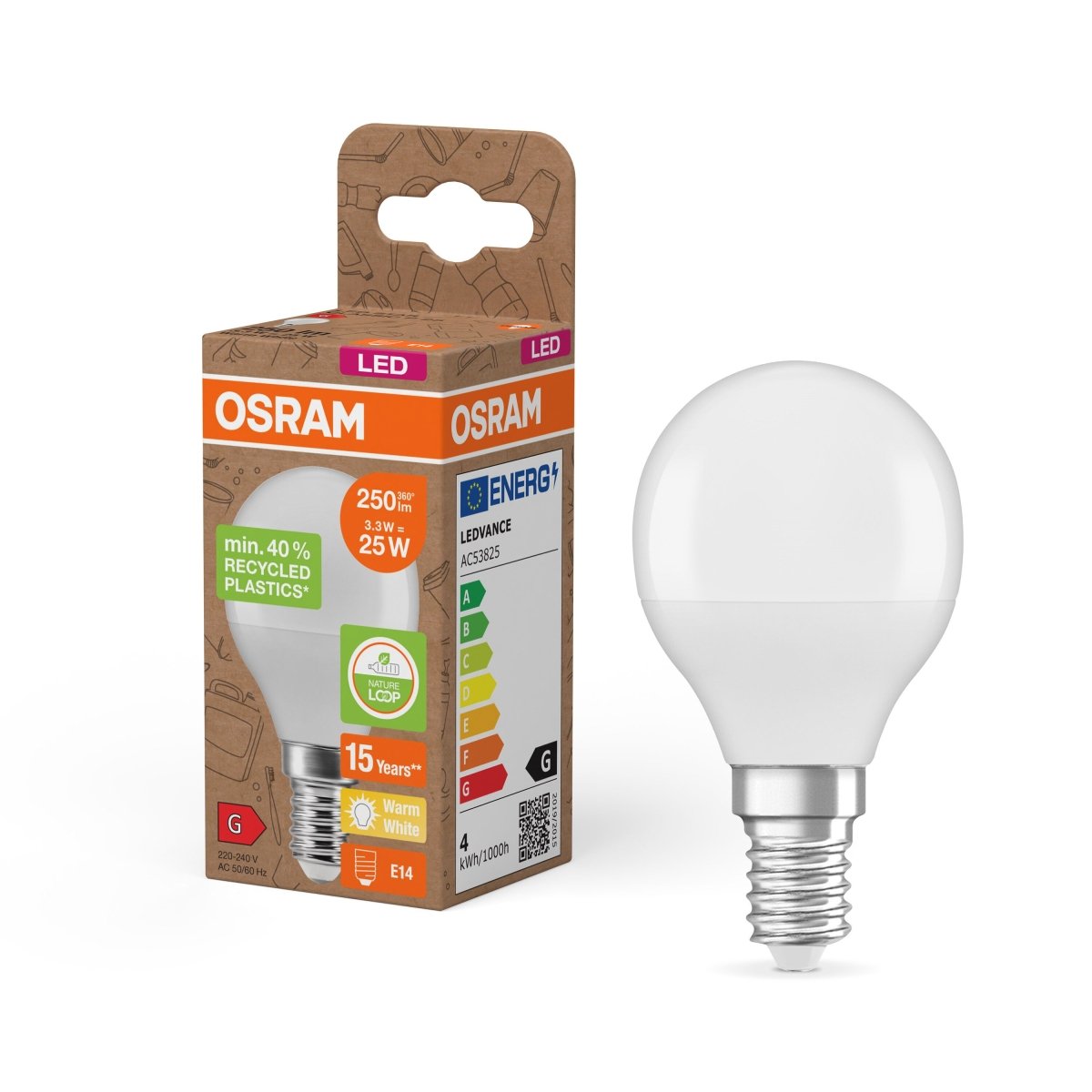 Lampa LED Klasyczna żarówka P z recyklingu E14 3,3W 2700K - Poland LEDVANCE e-shop 4058075832046