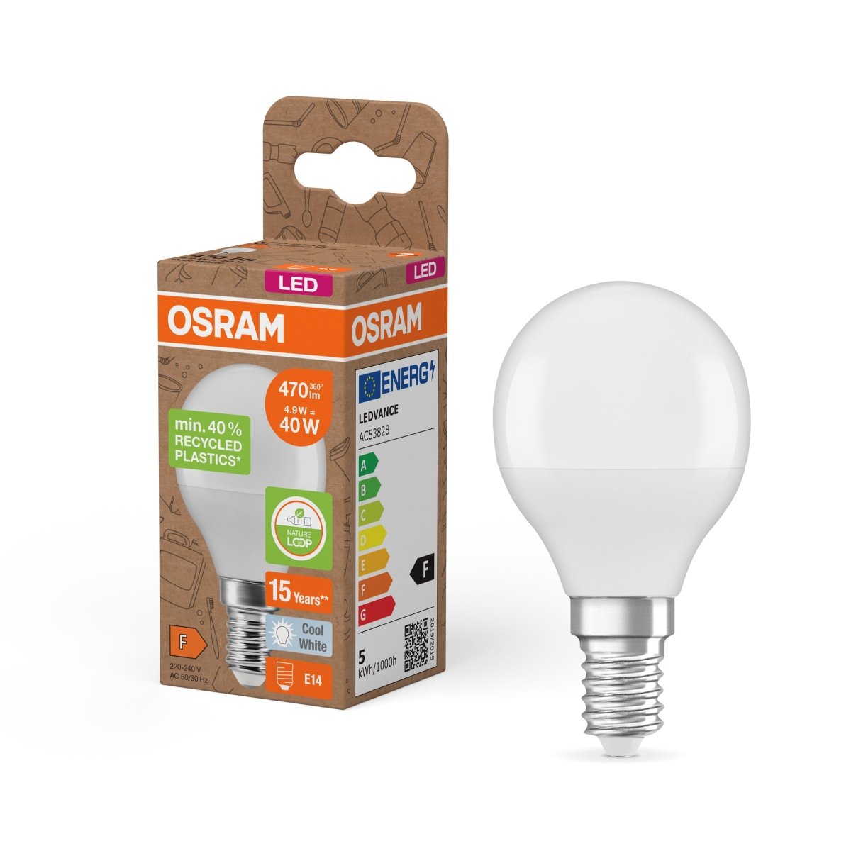 Lampa LED Klasyczna żarówka P z recyklingu E14 4,9W 4000K - Poland LEDVANCE e-shop 4058075832107