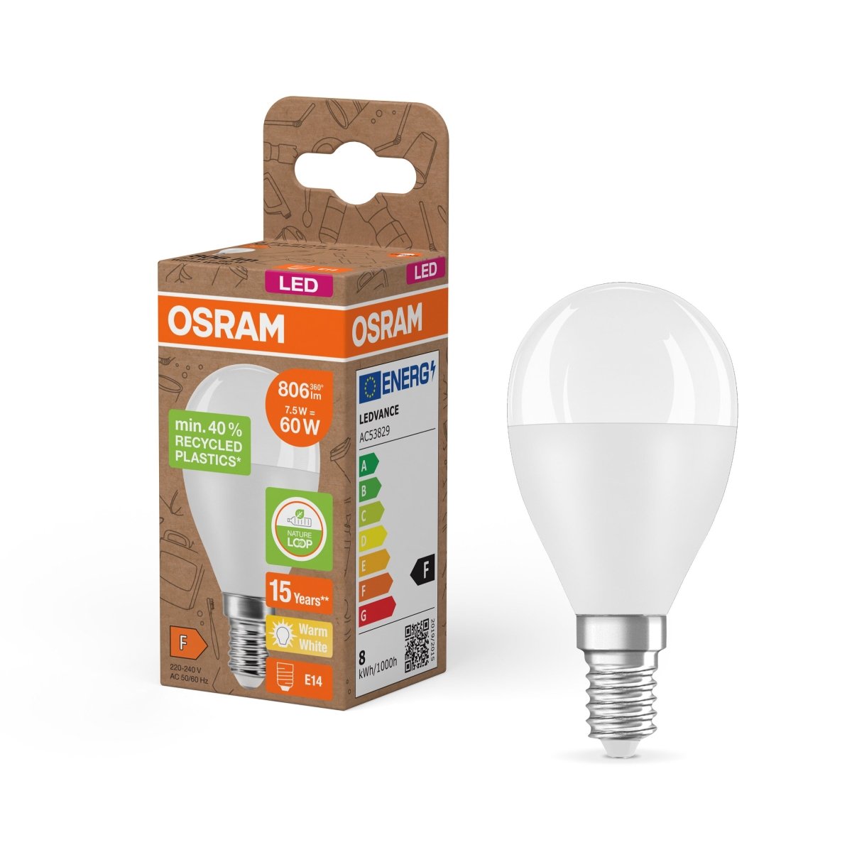 Lampa LED Klasyczna żarówka P z recyklingu E14 7,5W 2700K - Poland LEDVANCE e-shop 4058075832121