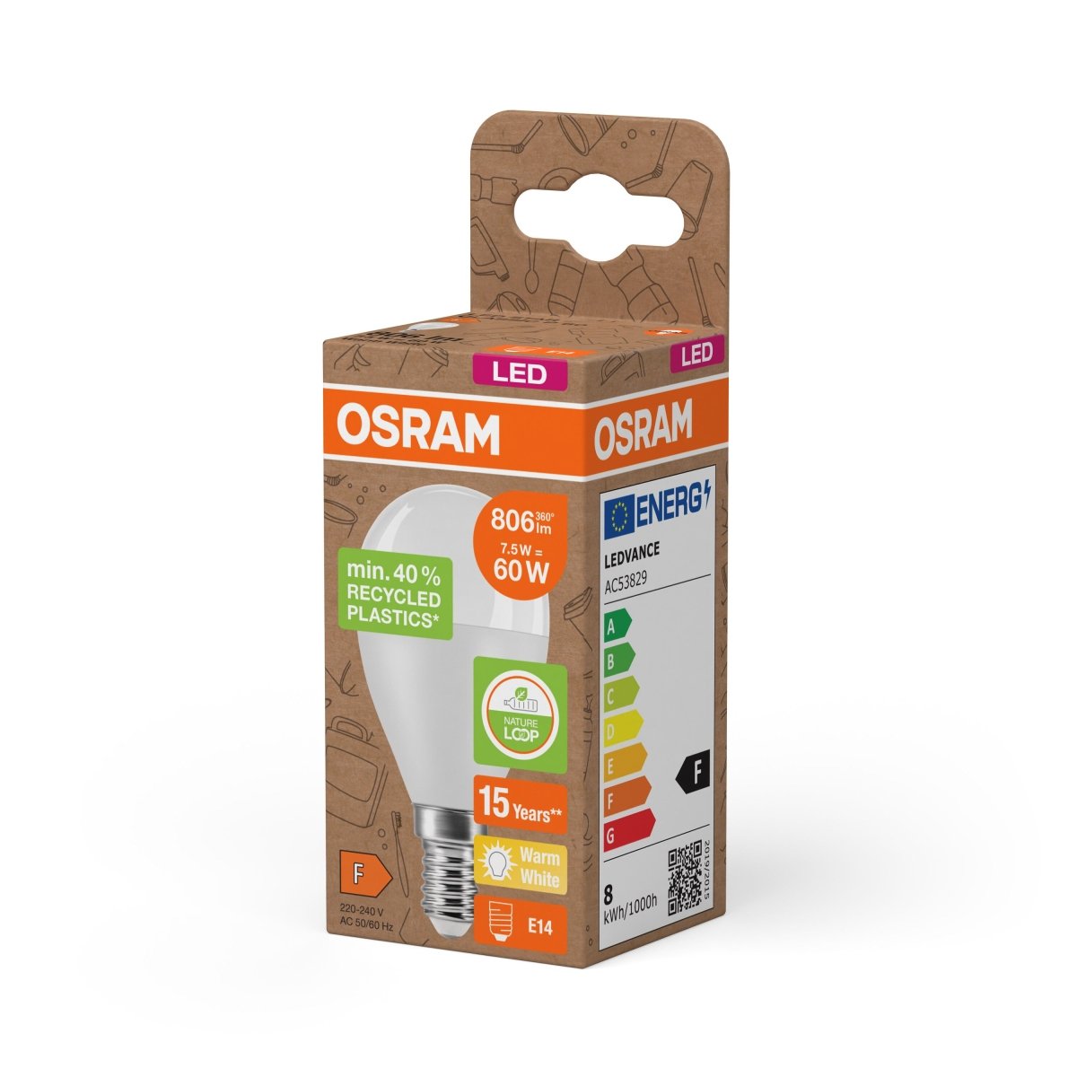 Lampa LED Klasyczna żarówka P z recyklingu E14 7,5W 2700K - Poland LEDVANCE e-shop 4058075832121