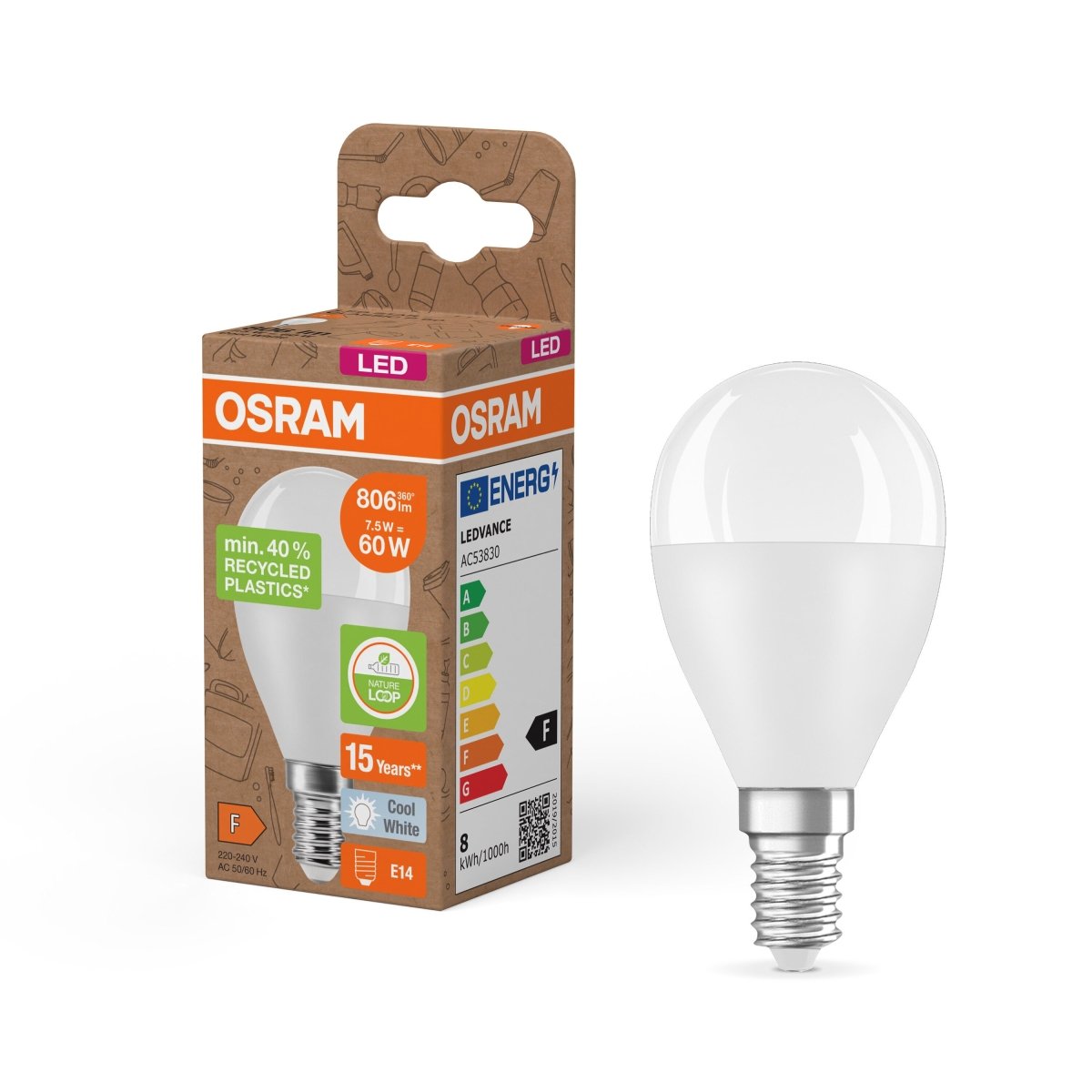 Lampa LED Klasyczna żarówka P z recyklingu E14 7,5W 4000K - Poland LEDVANCE e-shop 4058075832145