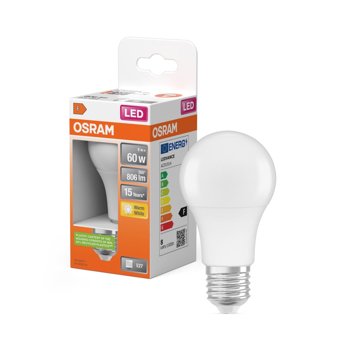 Lampa LED klasyczny krztałt E27 8 W 2700 K 806lm - Poland LEDVANCE e-shop 4058075127357