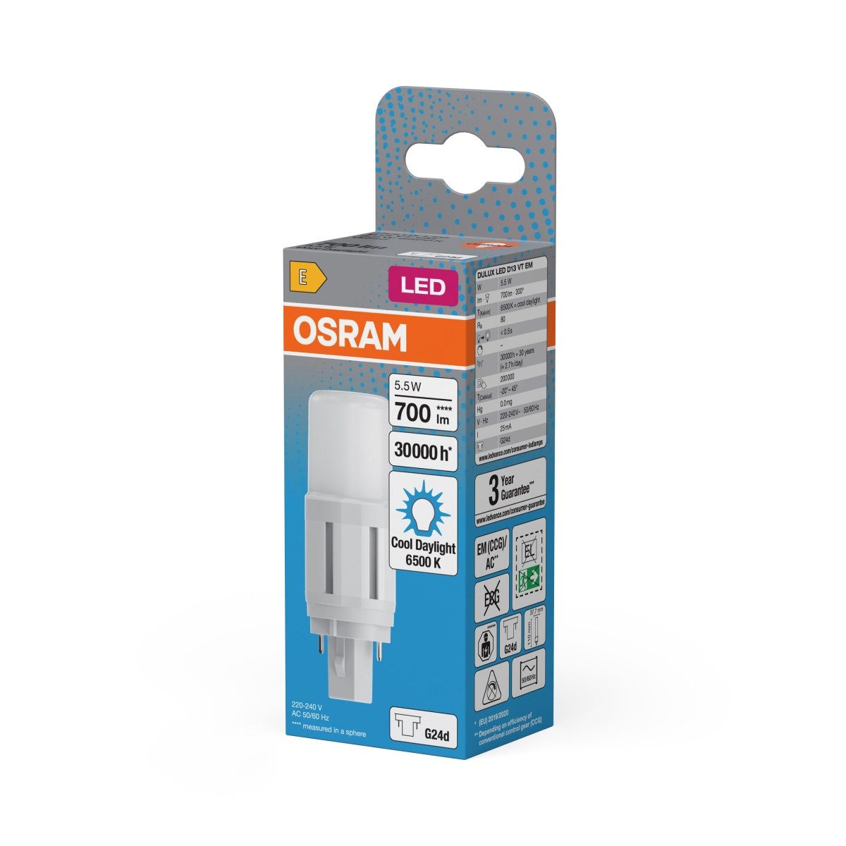 Lampa LED OSRAM DULUX LED D13 VT EM & AC MAINS 5.5W 865 G24D - Poland LEDVANCE e - shop 4099854502835