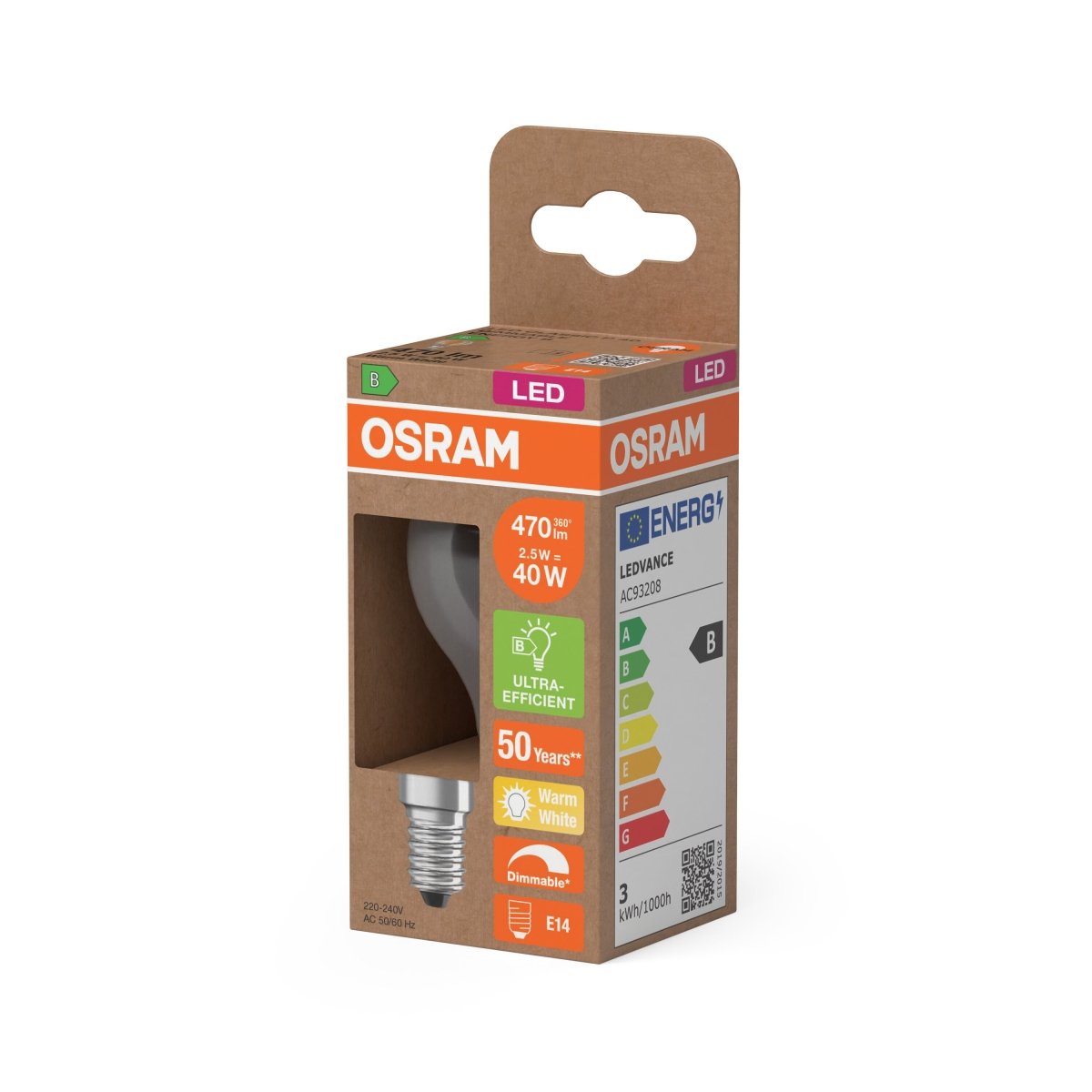 Lampa LED OSRAM LED Classic P 40 Filament DIM Energy efficiency class B 2.5W 827 Clear E14 - Poland LEDVANCE e - shop 4099854476648