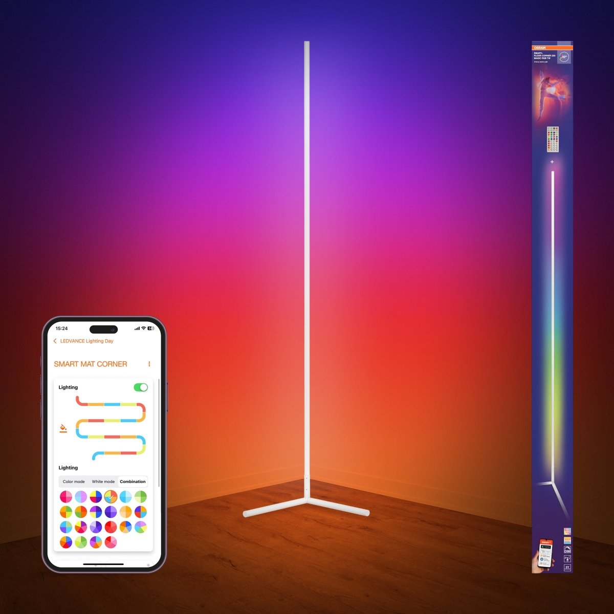 Lampa LED OSRAM SMART+ MATTER Floor Corner Slim with Remote Control biały 2000mm RGB + TW - Poland LEDVANCE e - shop 4099854511769