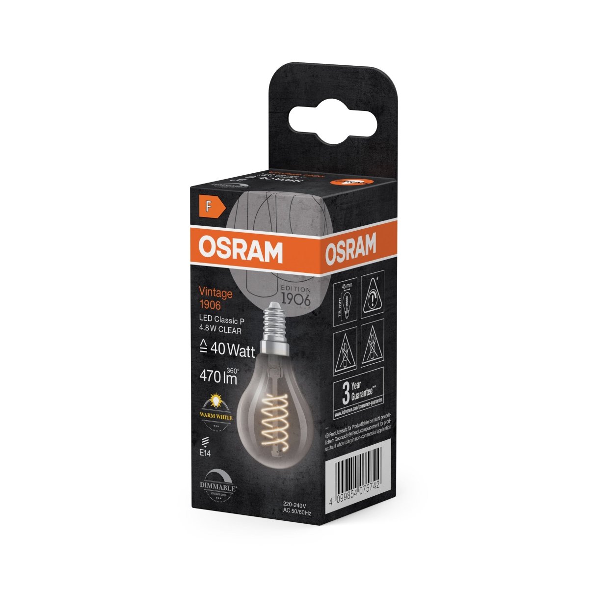 Lampa LED Vintage E14 4,8W Świecowa Ściemnialna - Poland LEDVANCE e-shop 4099854075742