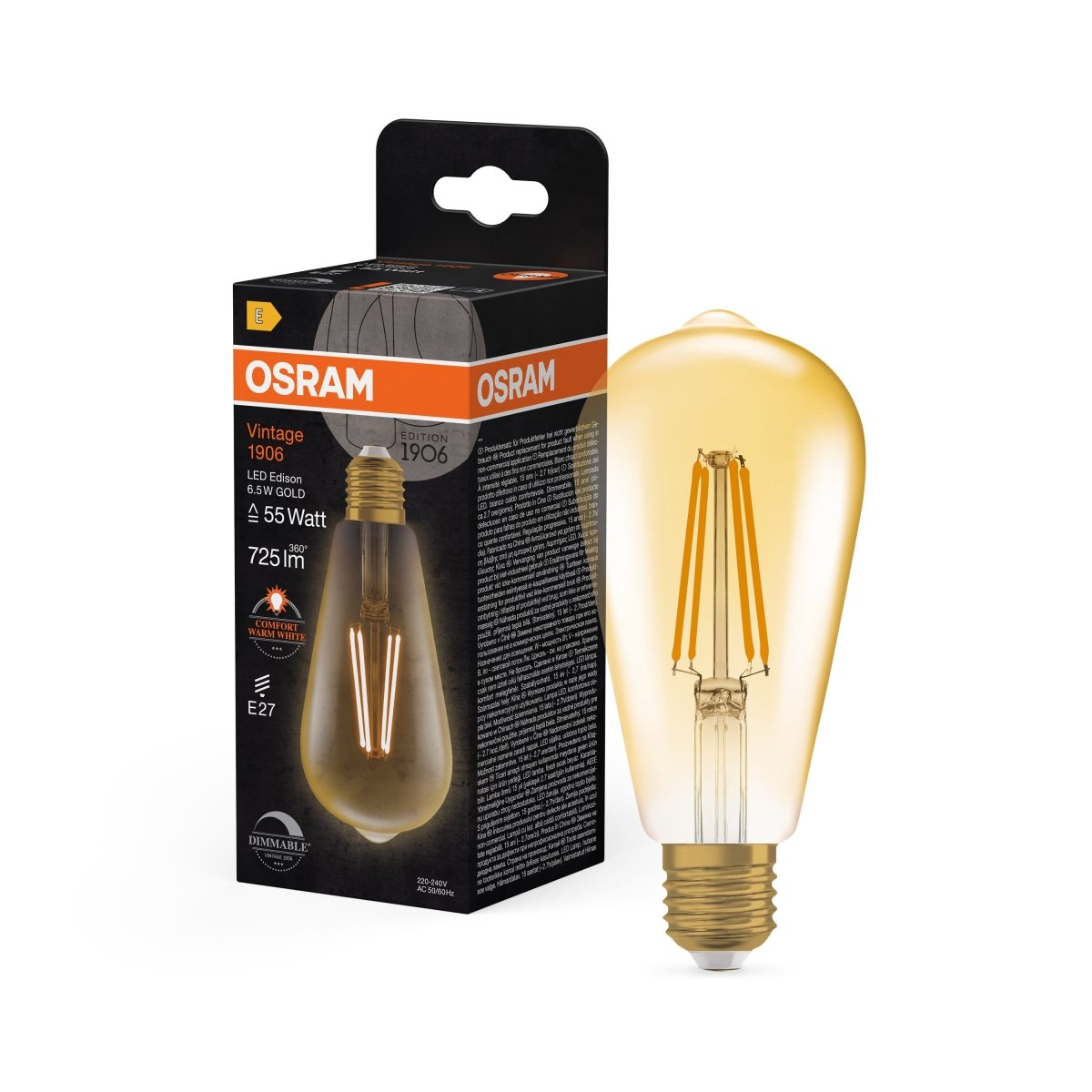 Lampa LED Vintage Edison E27 6,5W 2400K Ściemnialna - Poland LEDVANCE e-shop 4099854081514