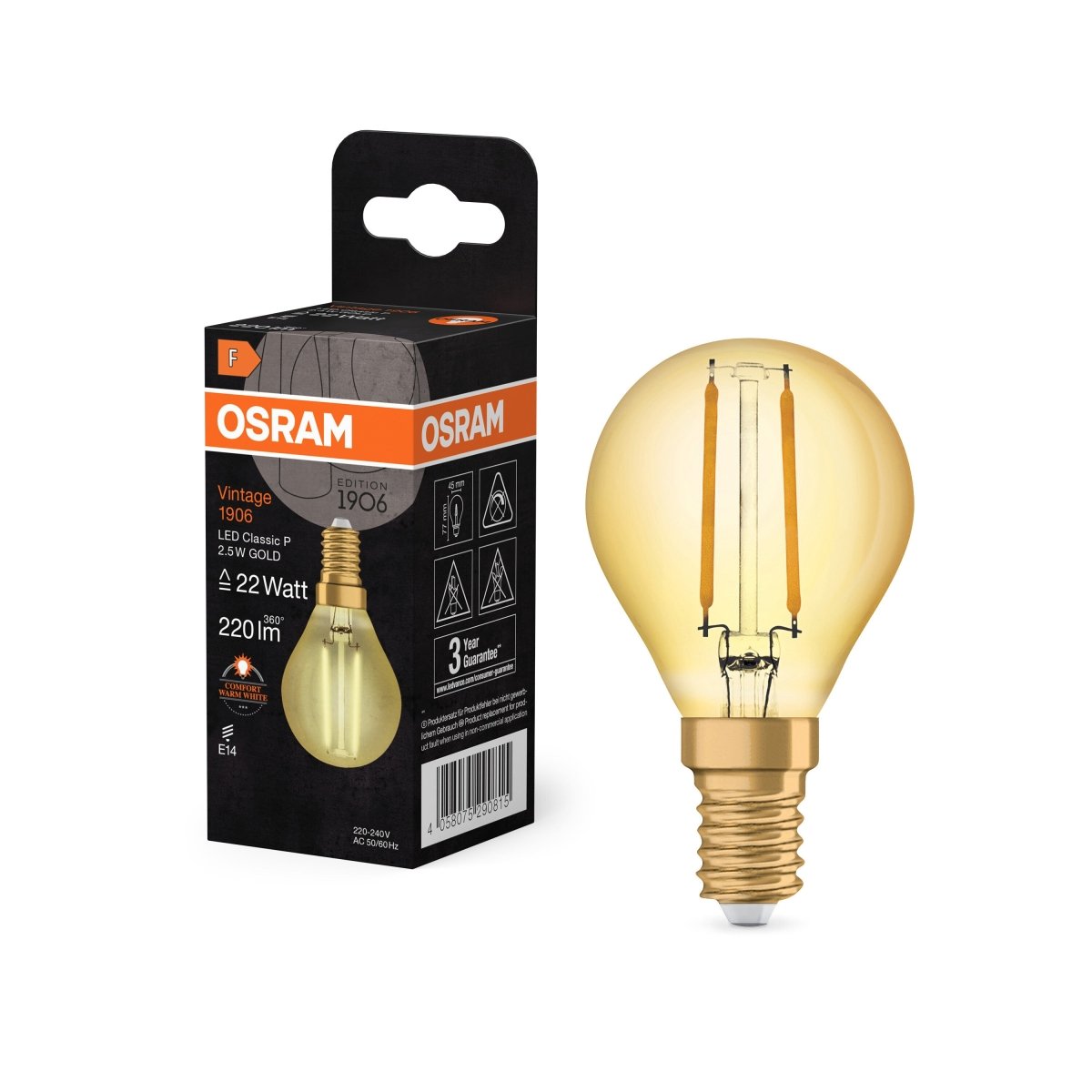 Lampa LED Vintage Klasyczny krztałt E14 2,5W 2400K 220lm - Poland LEDVANCE e-shop 4058075290815