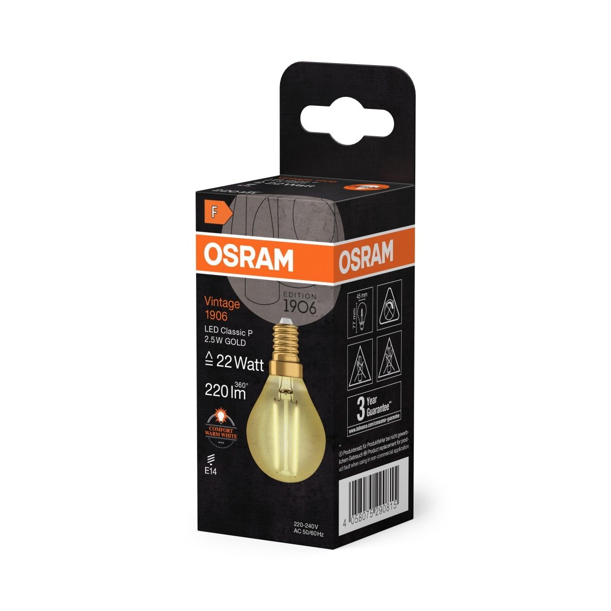 Lampa LED Vintage Klasyczny krztałt E14 2,5W 2400K 220lm - Poland LEDVANCE e-shop 4058075290815