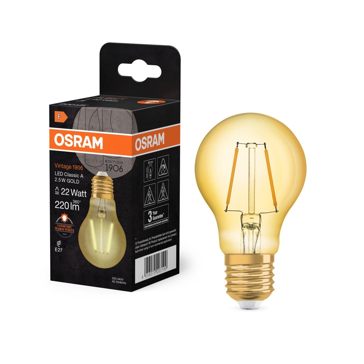 Lampa LED Vintage Klasyczny Krztałt E27 2,5W 2400K 220lm - Poland LEDVANCE e-shop 4058075293199