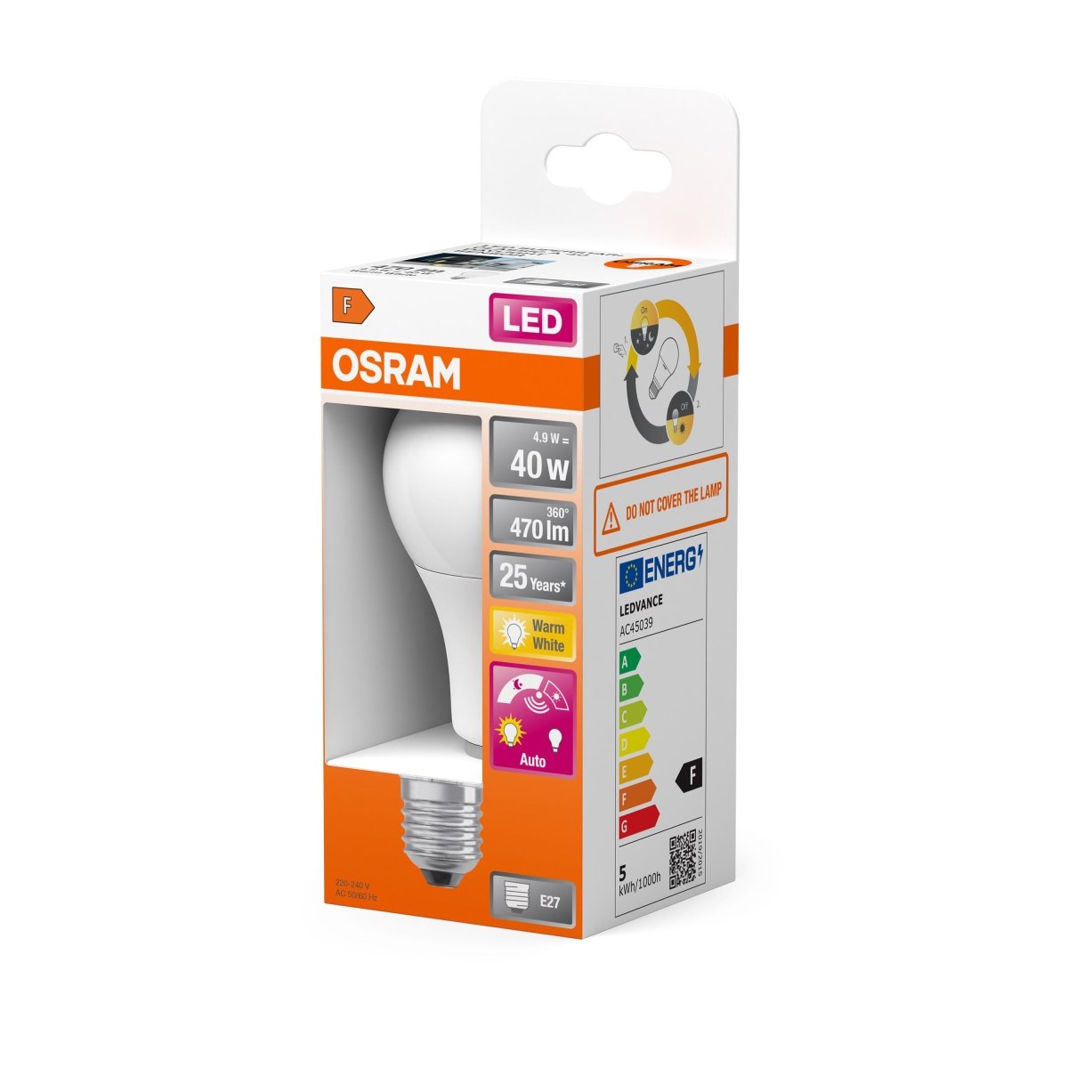 Lampa LED z czujnikiem klasyczny krztałt E27 4,9W 2700K 470 - Poland LEDVANCE e-shop 4058075428300