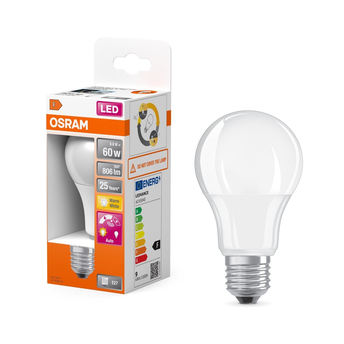 Lampa LED z czujnikiem klasyczny krztałt E27 8,8W 2700K 806 - Poland LEDVANCE e-shop 4058075428324