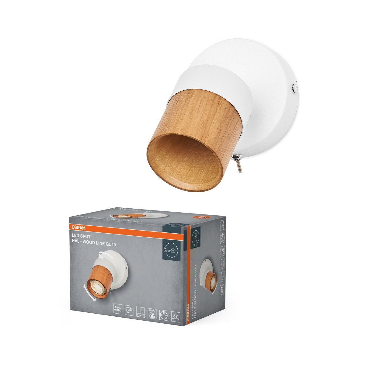 Lampa punktowa LED OSRAM LED Spot Half Wood Line 1xGU10 biały and Wood Decor - Poland LEDVANCE e - shop 4058075852921