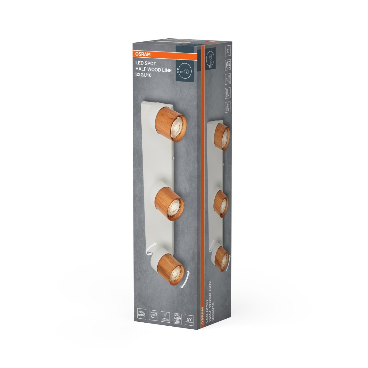 Lampa punktowa LED OSRAM LED Spot Half Wood Line 3xGU10 biały and Wood Decor - Poland LEDVANCE e - shop 4058075852969