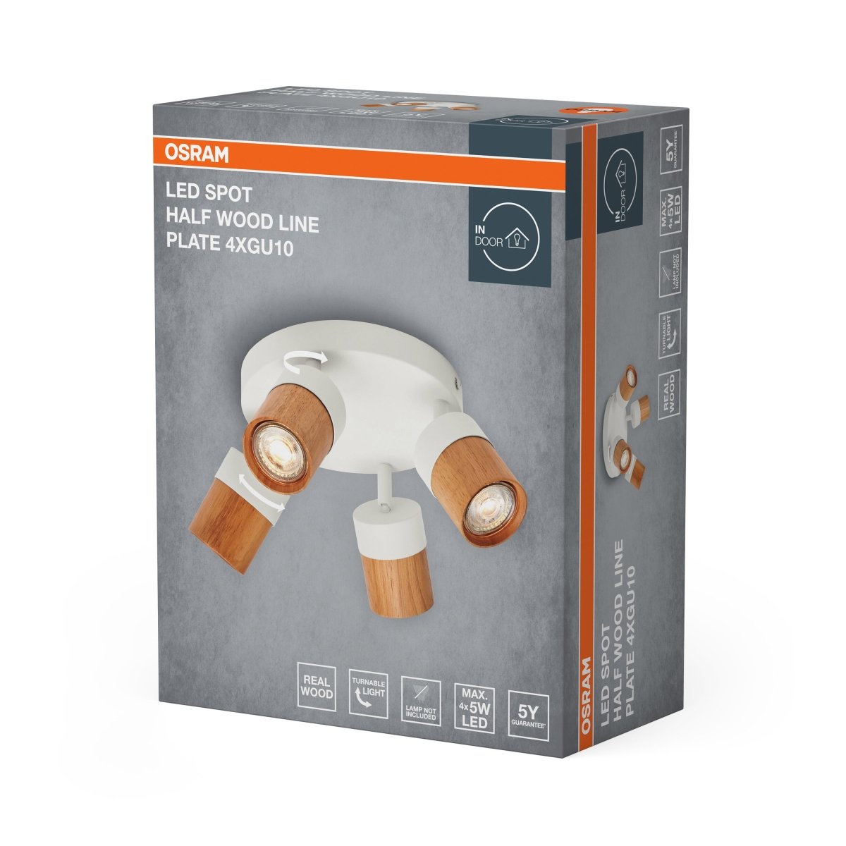 Lampa punktowa LED OSRAM LED Spot Half Wood Line Plate 4xGU10 biały and Wood Decor - Poland LEDVANCE e - shop 4058075852983