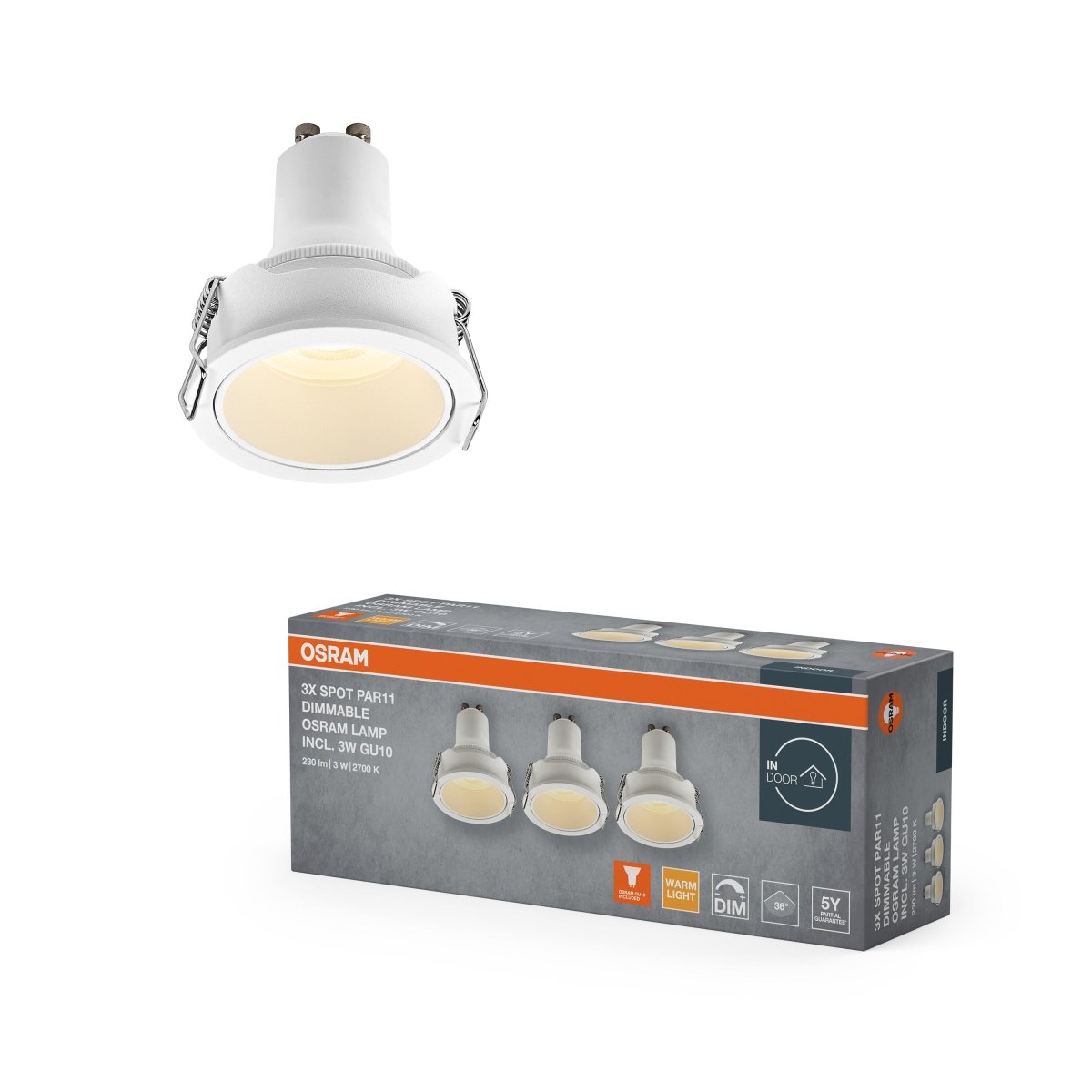 Lampa punktowa LED OSRAM LED Spot Set PAR11 Recess GU10 Dim 3W 827 biały - Poland LEDVANCE e - shop 4058075854154