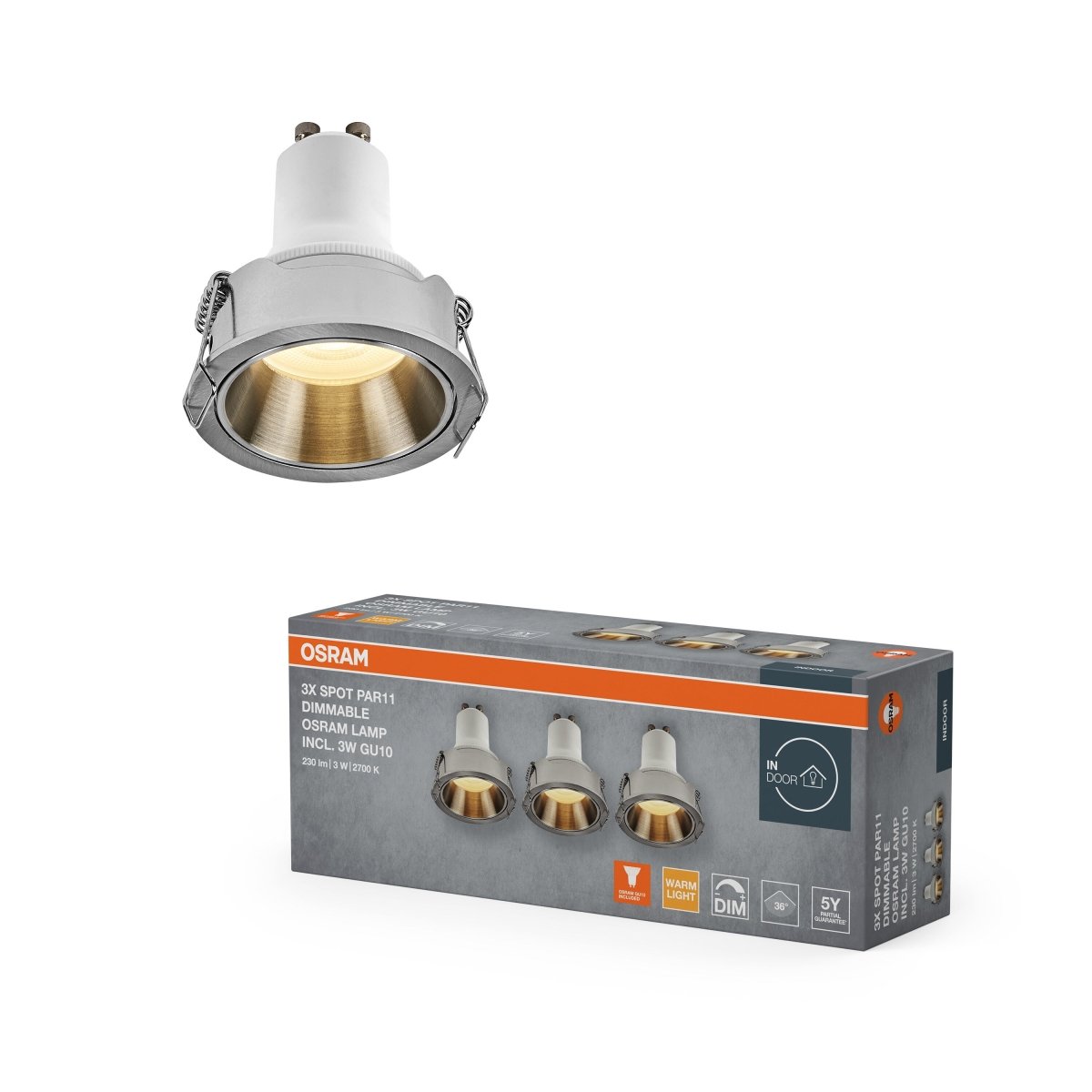 Lampa punktowa LED OSRAM LED Spot Set PAR11 Recess GU10 Dim 3W 827 Satin Nickel - Poland LEDVANCE e - shop 4058075854178