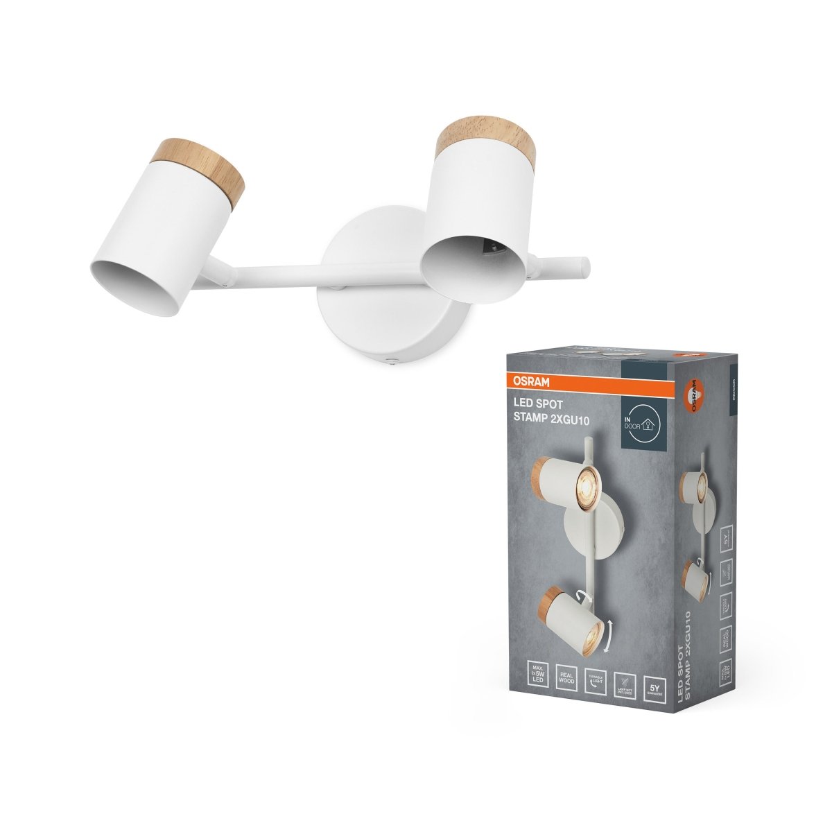 Lampa punktowa LED OSRAM LED Spot Stamp 2xGU10 biały and Wood - Poland LEDVANCE e - shop 4058075852600