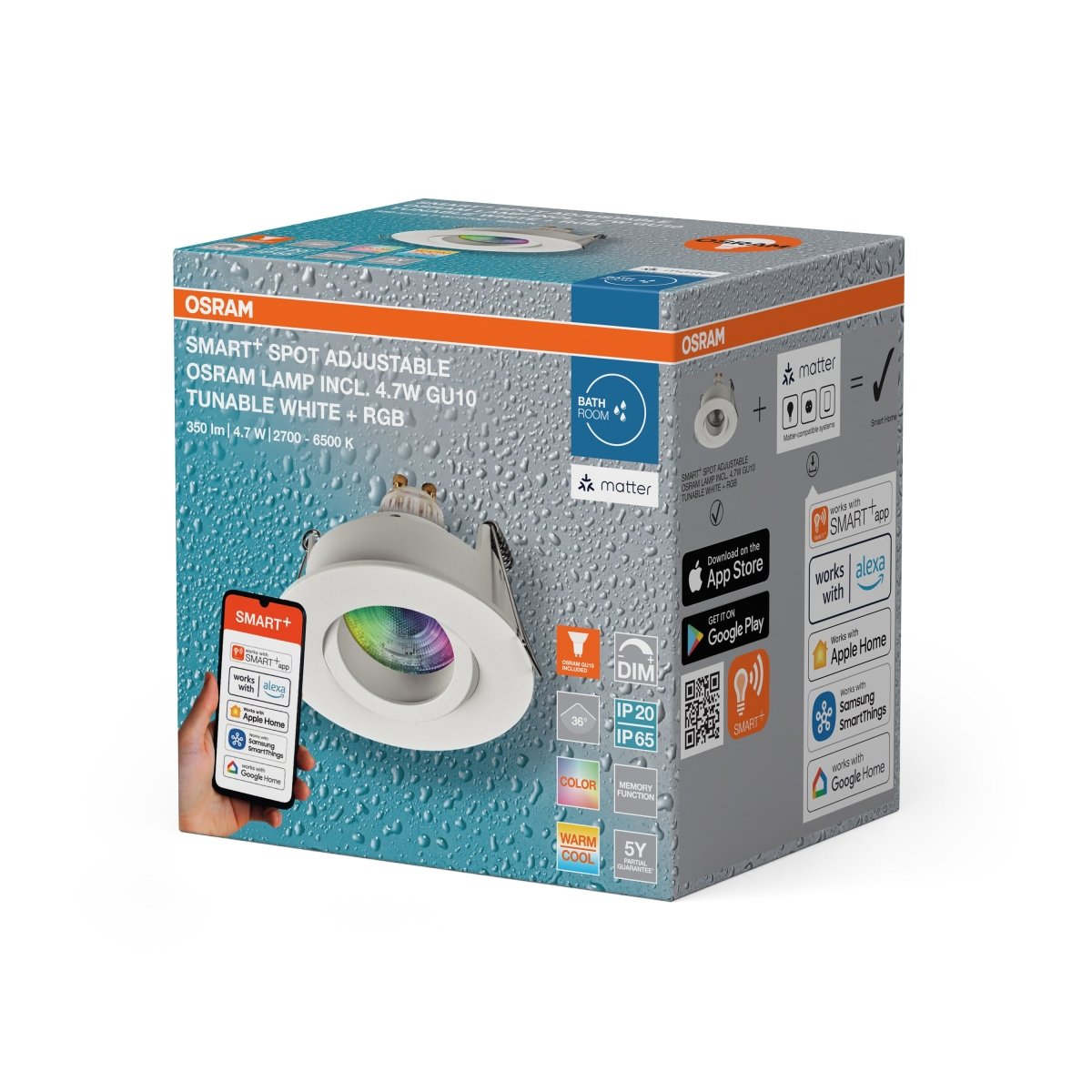 Lampa punktowa LED OSRAM SMART+ MATTER LED Spot Recess GU10 IP65 Adjustable 4.7W RGBW biały - Poland LEDVANCE e - shop 4058075854413
