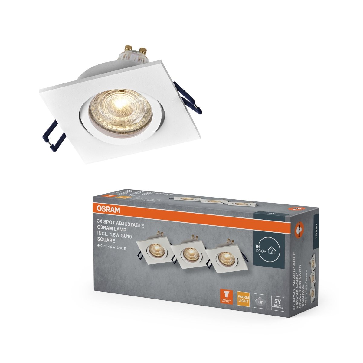 Lampa punktowa LED OSRAM Spot Set Recess GU10 Adjustable Square Click 4.5W 827 biały - Poland LEDVANCE e - shop 4058075853591