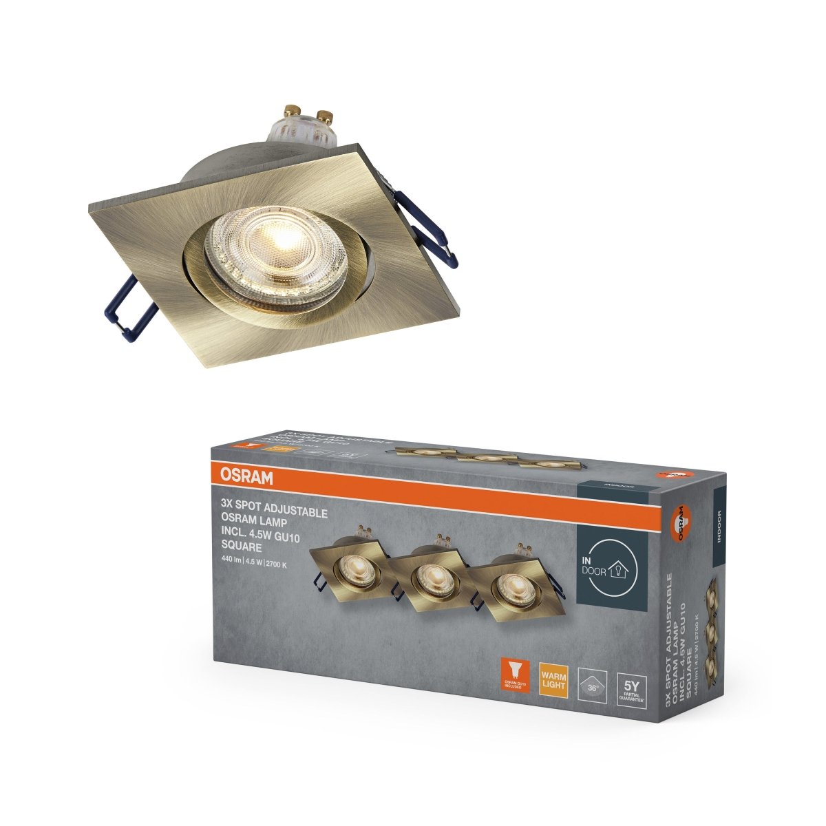 Lampa punktowa LED OSRAM Spot Set Recess GU10 Adjustable Square Click 4.5W 827 Green Brass - Poland LEDVANCE e - shop 4058075853638