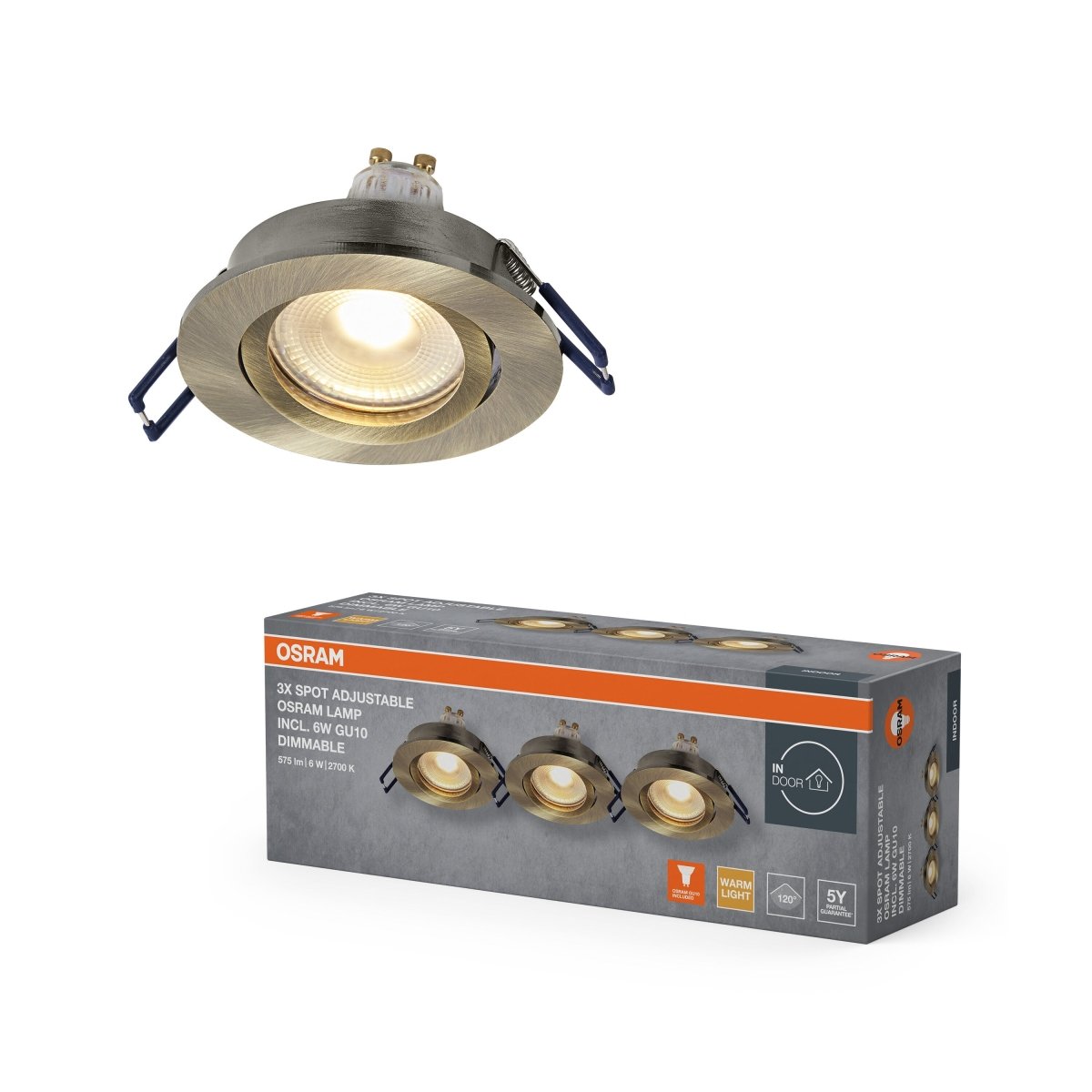 Lampa punktowa LED OSRAM Spot Set Recess GU10 Dim Adjustable Click 6W 827 Green Brass - Poland LEDVANCE e - shop 4058075853539