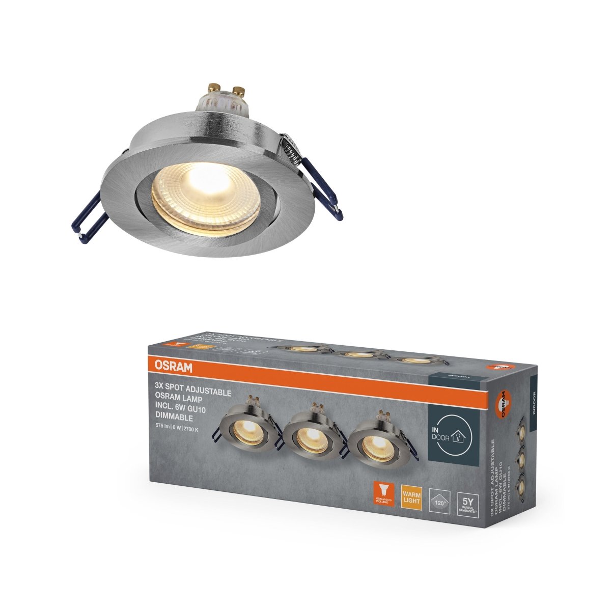Lampa punktowa LED OSRAM Spot Set Recess GU10 Dim Adjustable Click 6W 827 Satin Nickel - Poland LEDVANCE e - shop 4058075853492