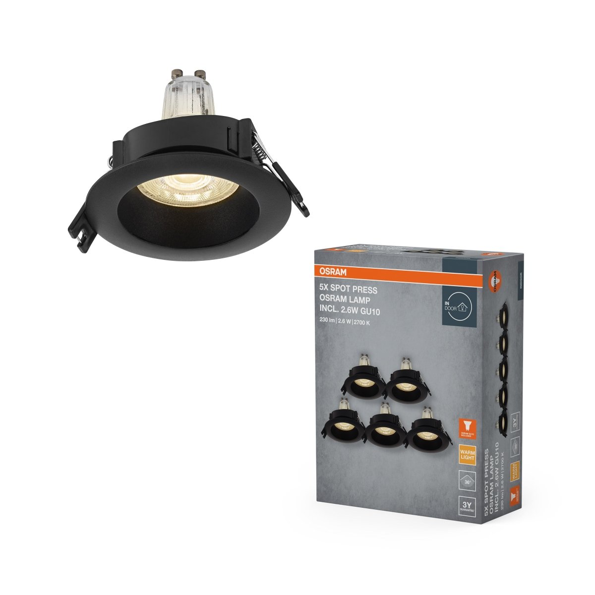 Lampa punktowa LED OSRAM Spot Set Recess GU10 Press 2.6W 827 czarny - Poland LEDVANCE e - shop 4058075853270