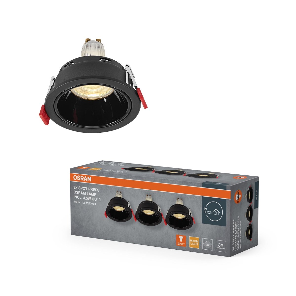 Lampa punktowa LED OSRAM Spot Set Recess GU10 Press 4.5W 827 czarny - Poland LEDVANCE e - shop 4058075854130