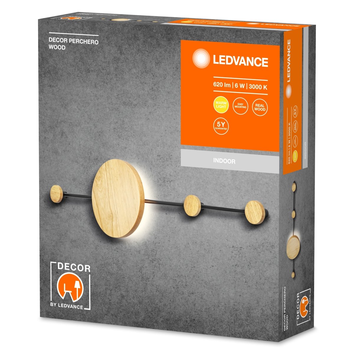 Lampa ścienna LED 6W Decor Perchero Wood, barwa ciepła. - Poland LEDVANCE e-shop 4058075756786