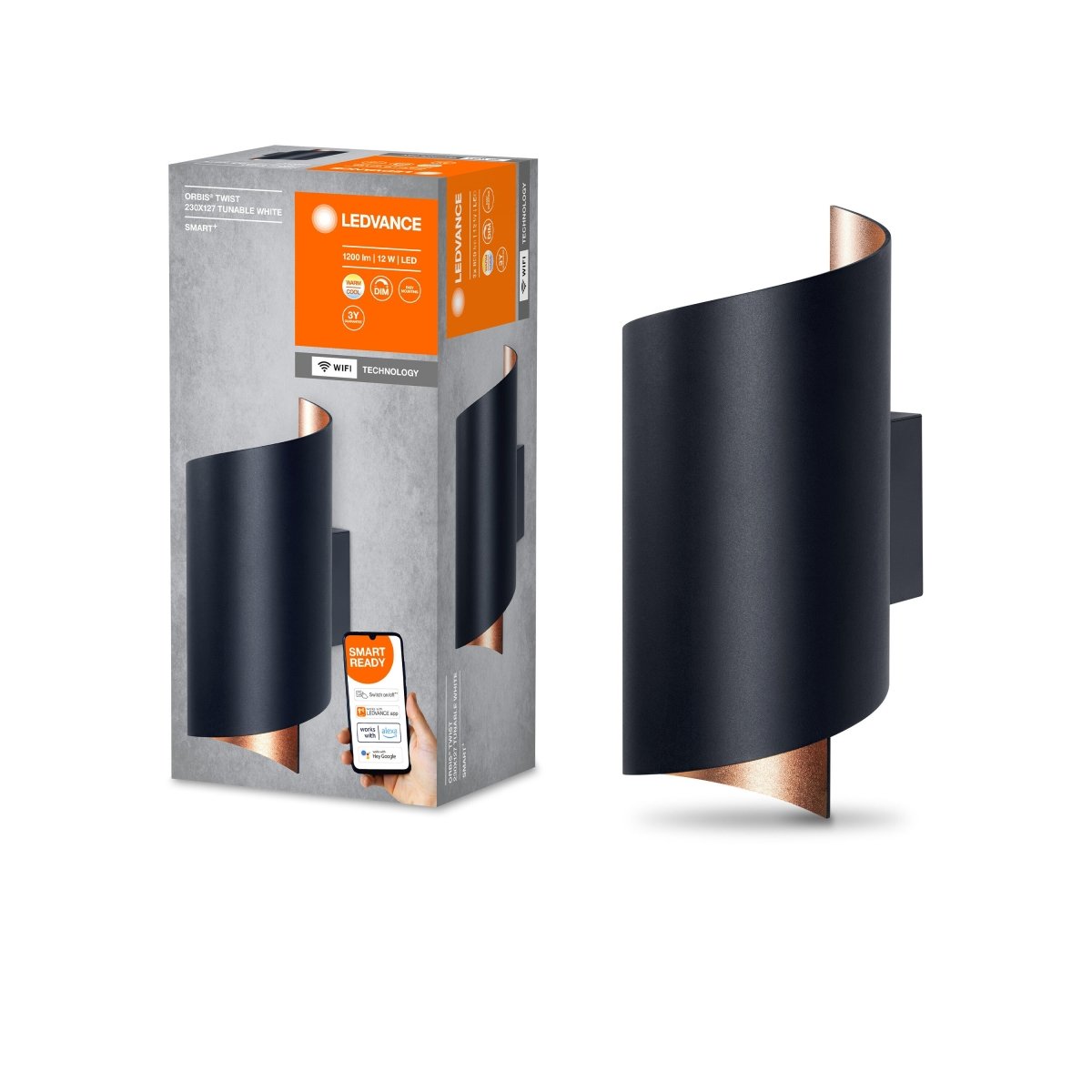 Lampa ścienna LED WiFi ORBIS TWIST BLACK 12W, SMART - Poland LEDVANCE e-shop 4058075574090