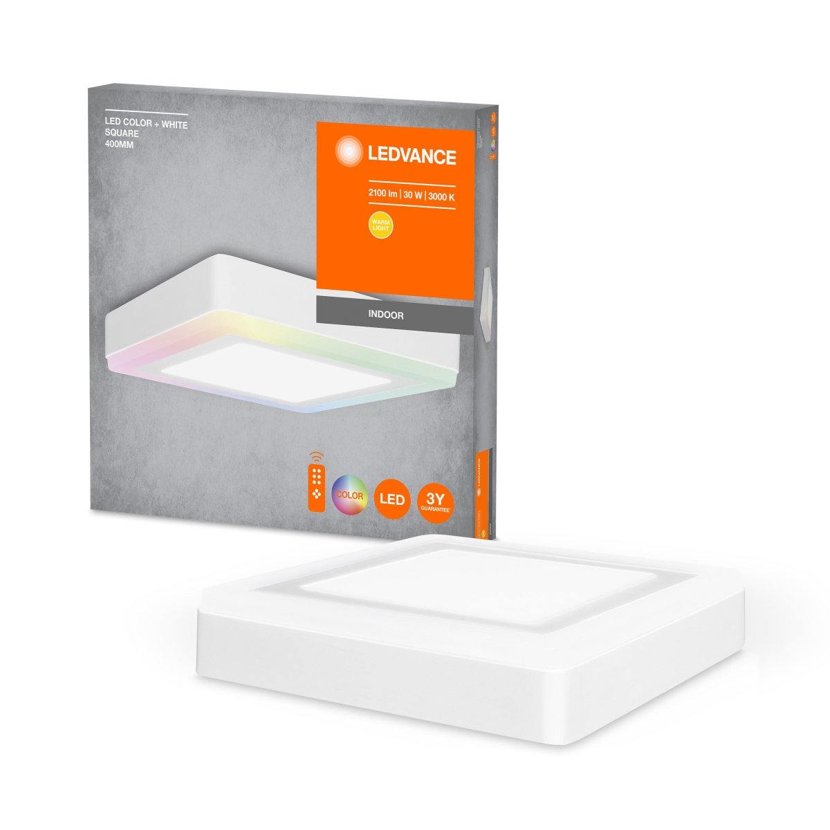 Lampa sufitowa LED COLOR WHITE SQ 30W, RGB, z pilotem, 400 mm - Poland LEDVANCE e-shop 4058075265769
